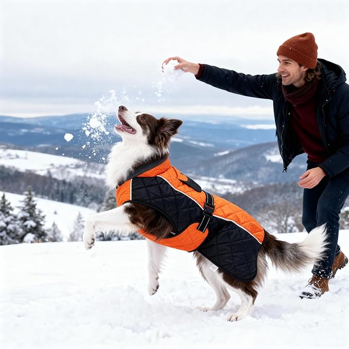 Dog Coat Dogs Jacket Waterproof Reflective Adjustable Dog-Winter Coats for Small/Medium/Large Dogs Dachshund Coat-(Orange, Small)
