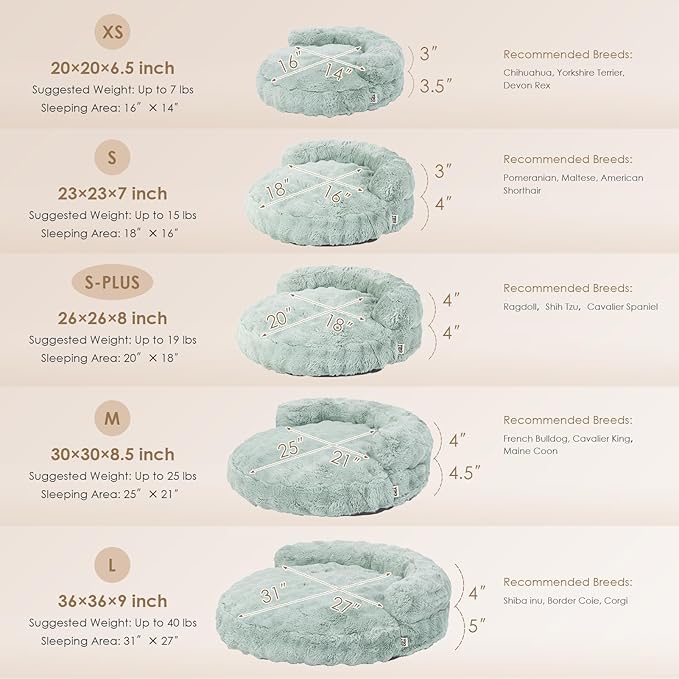 EHEYCIGA Small Dog Bed and Cat Couch for Puppy and Kitten - Fluffy Faux Rabbit Fur Pet Sofa with Washable Removable Cover, Waterproof and Non-Slip, 23 Inch, Sage Green