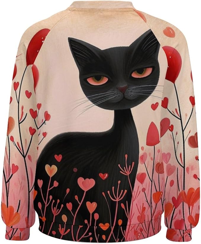 Biacolum Long Sleeve Shirts for Women Mid Century Retro Style Atomic Cat 3D Graphic Sweatshirts Fall Crewneck Pullover Top