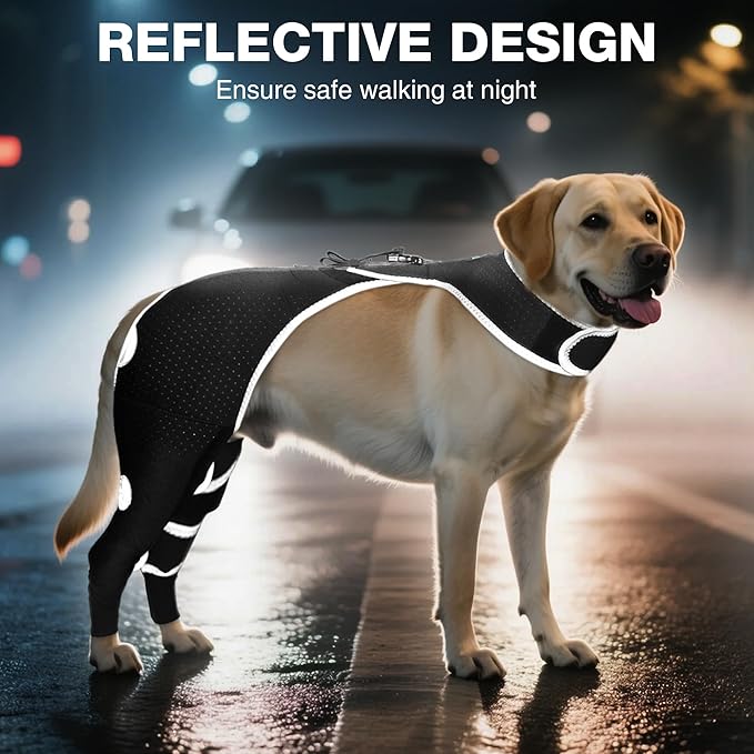 Dog Rear Leg Recovery Sleeve, Breathable Lick Protection for Dogs Post Surgery, Reflective Adjustable Cone Alternative - Size S