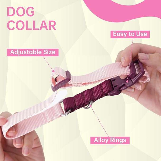 No Pull Dog Harness Leash and Collar Set, Adjustable Dogs Vest with Reflective Strip Soft Handle for Small Medium Large Sized Dog Pink