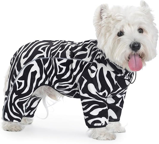 Fleece Dog Coat for Small Medium Dog,Pullover Pajamas Jumpsuit Bodysuit Puppy Coats with Legs, Pet Windproof Warm Cold Weather Jacket Full Body Vest Cozy Snowsuit Outfit Clothes (Zebra Striped, M)