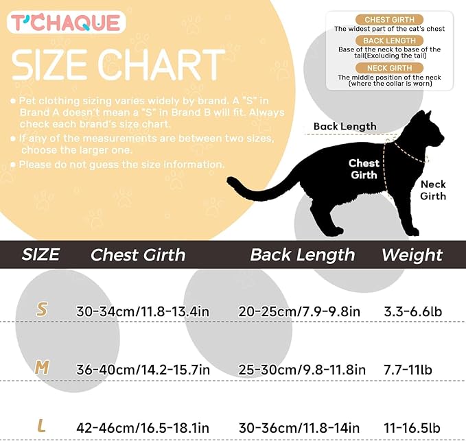 T'CHAQUE Cat Surgery Recovery Suit, Anti-Licking Onesie for Post-Spay/Neuter Abdominal Wound, Cat Recovery Suit with Adjustable Drawstring Collar - Long Sleeve Kitten Surgical Onesie, Orange, S