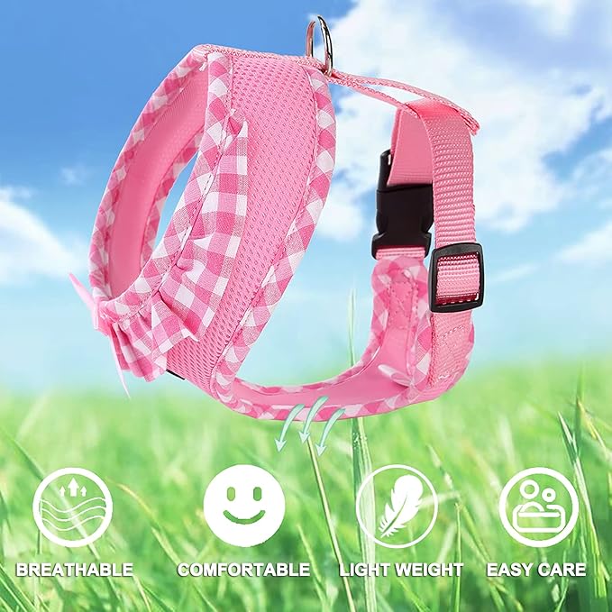 SuperBuddy Upgraded Soft Mesh Dog Harness, Super Breathable Lightweight Pet Harnesses for Puppy Outdoor Walking, Pink -XSmall