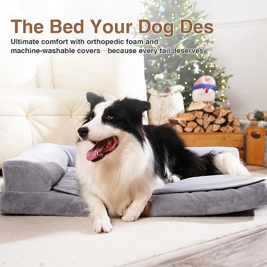 Dog Bed Medium Size Dog, Orthopedic Dog Bed for Medium Dogs, Waterproof Memory Foam Pet Bed, Dog Couch Sofa with Washable Removable Cover, Grey - 27.95x23.2x6.3in