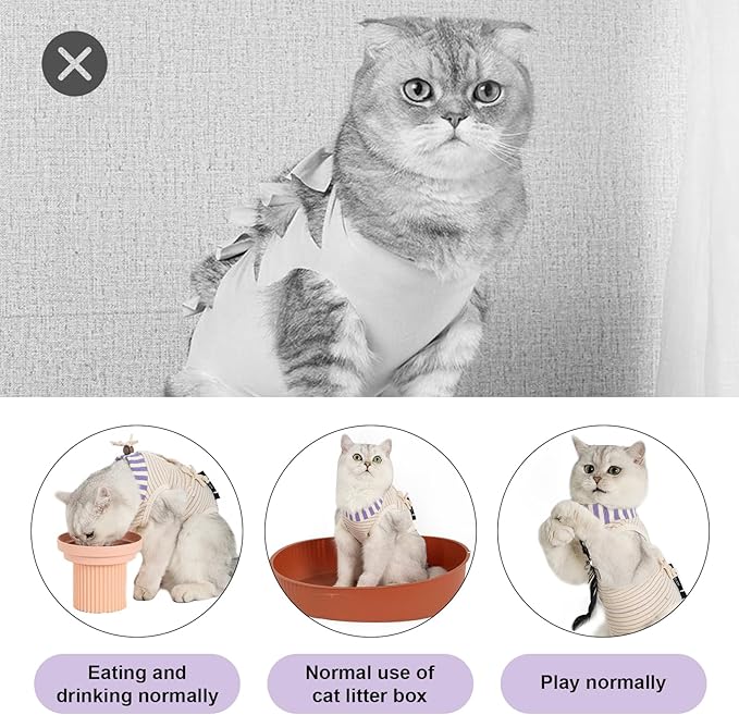 H HIDREAM Cat Clothes for Cats Only Female, Onesie for Women Spaying, Weaning, Skin Disease, Adjustable Cat Surgical Recovery Suit Gown Purple M