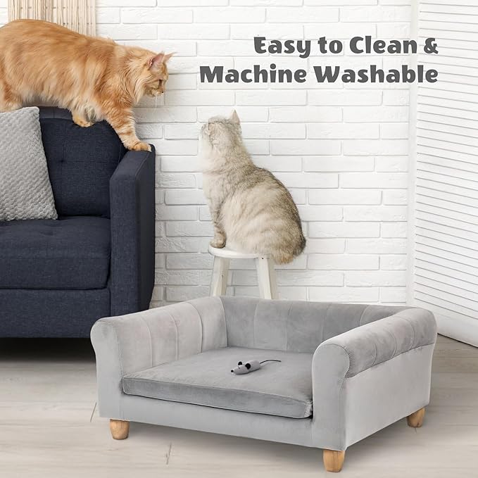 CRITTER SITTERS 33” Faux Suede Ped Bed in Grey, Durable Washable Sofa Couch for Small & Medium Cats & Dogs, Must Have Accessory for Yorkies, Shih Tzus & Frenchies, Kitten & Puppy Essential Furniture