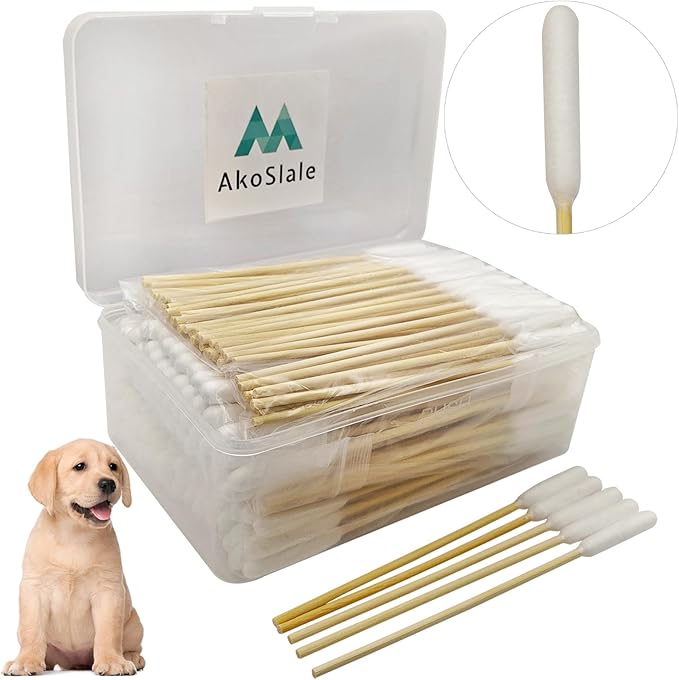 Dog Ear Swabs, 200 Count – 6 Inch Long Bamboo Cotton Swabs with Large Lint Free Absorbent Tips for Pet Ear Cleaning & Wax Removal, Pairs Well with Ear Cleaning Solutions, Clear Storage Box