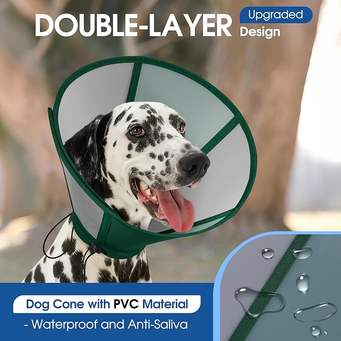 SUNFURA Dog Cone - Soft Cone for Dogs to Stop Licking, Comfy Dog Cones E-Collar Alternative After Surgery, Adjustable Dog Recovery Collar for Wound Care, Spay, Neuter, Green Small