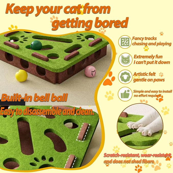 Interactive Cat Puzzle Toy, Felt Maze Box, Allows Cats to Play Independently, Scratching and Hunting Puzzle Box, Kitten Toy, a Gift for Kittens. (Green Square)