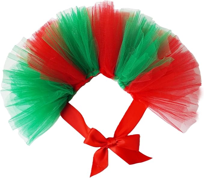 Christmas Pet Tutu Dress for Dogs & Cats - Adjustable Pet Tulle Costume, Small Animal Tutu Skirt for New Year Celebrations (RedGreen, Large)