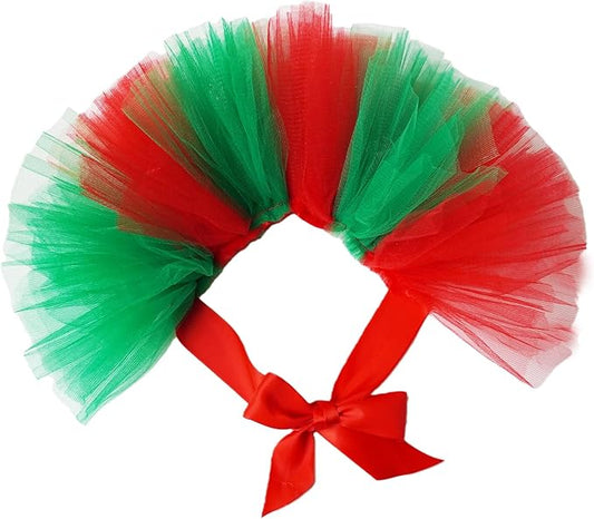 Christmas Pet Tutu Dress for Dogs & Cats - Adjustable Pet Tulle Costume, Small Animal Tutu Skirt for New Year Celebrations (RedGreen, Large)