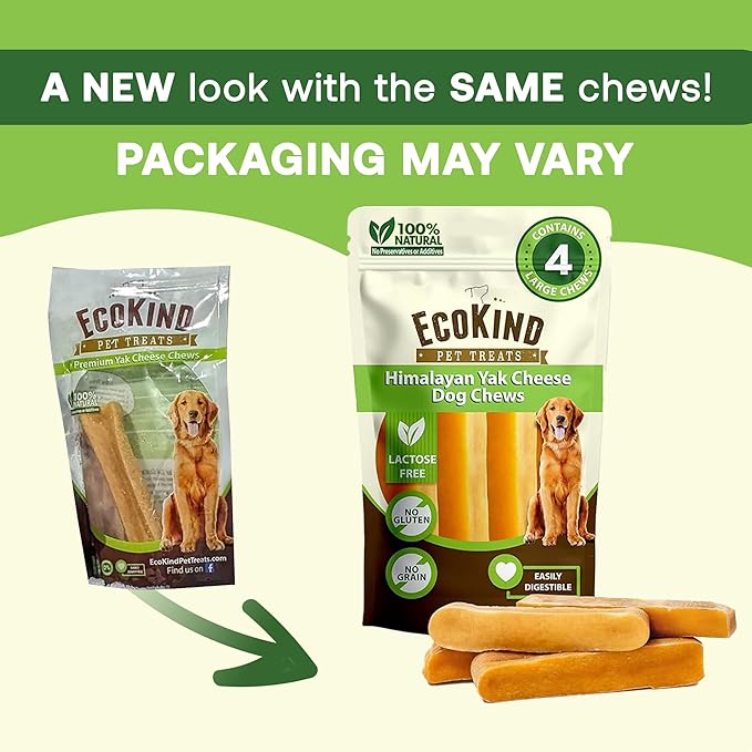 EcoKind Premium Gold Yak Cheese Himalayan Dog Chews, Dog Treats Large Breed, All Natural, High Protein Dog Chew, Cheese, Large - 18+ Chews
