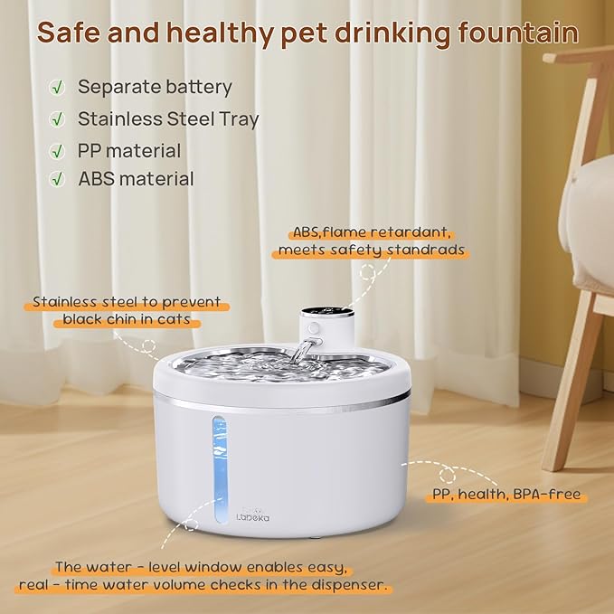 Wireless Cat Water Fountain with Stainless Steel Tray, 102oz/3L Pet Water Fountain for Cats Inside, Cat Fountain for Drinking with Motion Sensor, Ultra Quiet Pump, Cats & Dogs Gifts (2Filters)