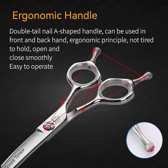 Dog Grooming Scissors: Professional Grooming Scissors for Pet High Precision CNC-Cut Blades, Silver (Curved, 7")
