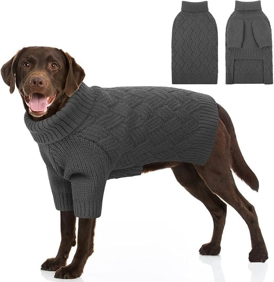 SUNFURA Dog Sweater Large Size Dogs, XL Dog Sweaters for Winter, Extra Large Breeds Girl Boy Pullover, Pet Knitted Knitwear Fall Sweatshirt for Pitbull, Labrador Retriever, Grey X-Large