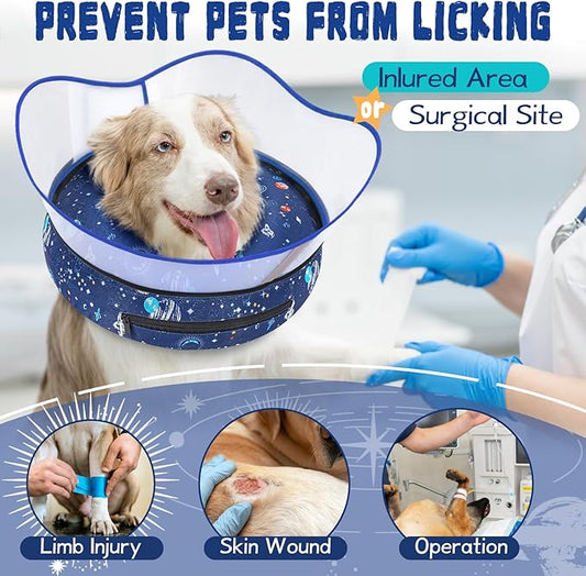 Elevated Inflatable Dog Cone Collar to Stop Licking, Dog Donut Collar After Surgery, Soft Pet Cone Alternative for Small Medium Large Dogs