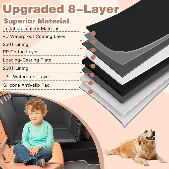 Back Seat Extender Dog Car Seat Cover for Back Seat Dog Hammock for Car with Hard Bottom Upgraded Waterproof Material Anti Scratch Safer Easy to Clean