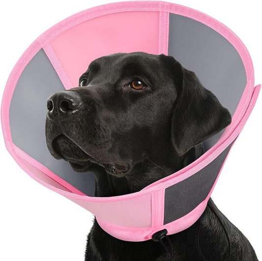 SUNFURA Dog Cones for Large Dogs, Soft Dog Cone to Stop Licking, Adjustable Cone for Dogs After Surgery, Pet Cone Collar Alternative for Wound Healing, Pink X-Large