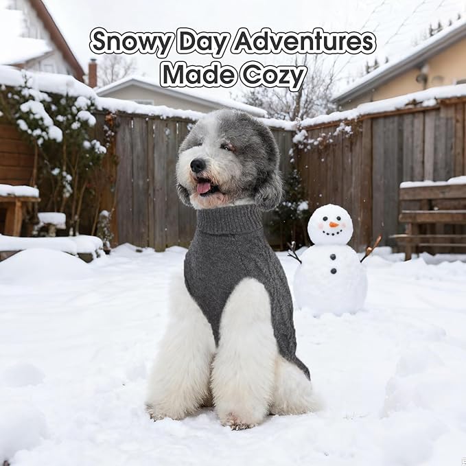 FUAMEY Dog Sweaters for Extra Small Dogs,Cold Weather Dog Knitwear,Thick Warm Dogs Turtleneck,Pet Pullover Cable Sweater,Pets Winter Clothes for Yorkshire Poodle Corgi Grey XS
