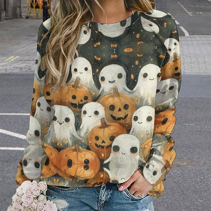 Womens novelty funny cat printed crewneck sweatshirt casual loose long sleeve graphic pullover sweatshirts tops