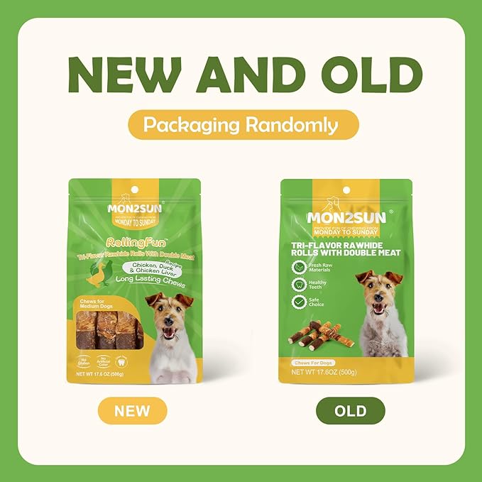 MON2SUN Dog Treats, Triple Flavor 6 Inch Chicken Liver Duck and Chicken Wrapped Rawhide Sticks, Teeth Cleaning Snacks for Medium Dogs, 17.6 oz (10 Count-Pack of 1)