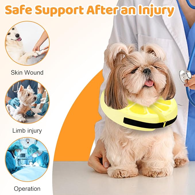 Adjustable Inflatable Dog Cat Cone Collar for Surgery Recovery, Soft Cone for Dogs & Cats, Portable & Washable Dog Donut Collar, Small Cat Cone E Collar (Yellow XS)