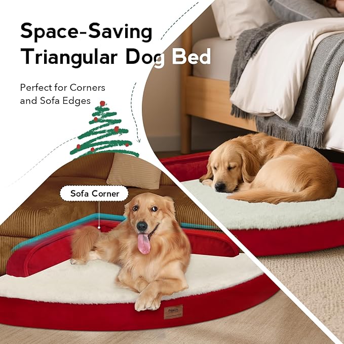 Christmas Dog Bed Large Size - XL Orthopedic Egg-Crate Memory Foam Dog Beds with Removable Washable Cover, Waterproof Pet Beds with Non-Slip Bottom, Red