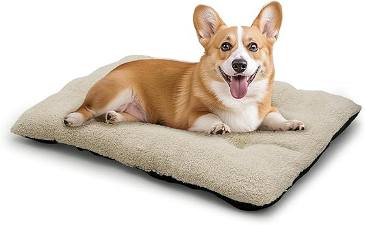 Athena Collection Dog Bed Medium Size Dog, 35 Inches Washable Dog Crate Bed for Medium Dogs Cats Pets, Faux Fir Calming Crate Pad Warming Cozy Soft, Beige