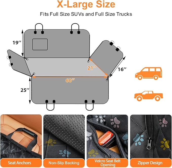 URPOWER Dog Seat Cover Car Seat Cover for Pets 100% Waterproof Pet Seat Cover Hammock 600D Heavy Duty Scratch Proof Nonslip Durable Soft Pet Back Seat Covers for Cars Trucks and SUVs