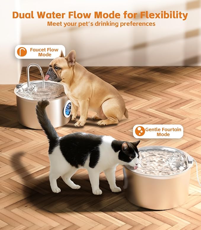 UPAWPIA 3.2L Cat Water Fountain Stainless Steel with 13 Filters Automatic Pet Water Fountain for Cats/Dogs Indoor Ultra Quiet Metal Cat Fountains for Drinking Kitty Watering Supplies for Animals