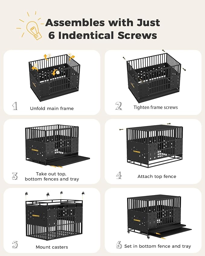 48'' Heavy Duty Dog Crate for Large Dogs, – Upgraded Chew-Proof Panels, Comfort-Widened Floor Panel, Dog Kennel Indoor, Adjustable Internal Height, Easy-Access Wide Door, 4 Lockable Wheels