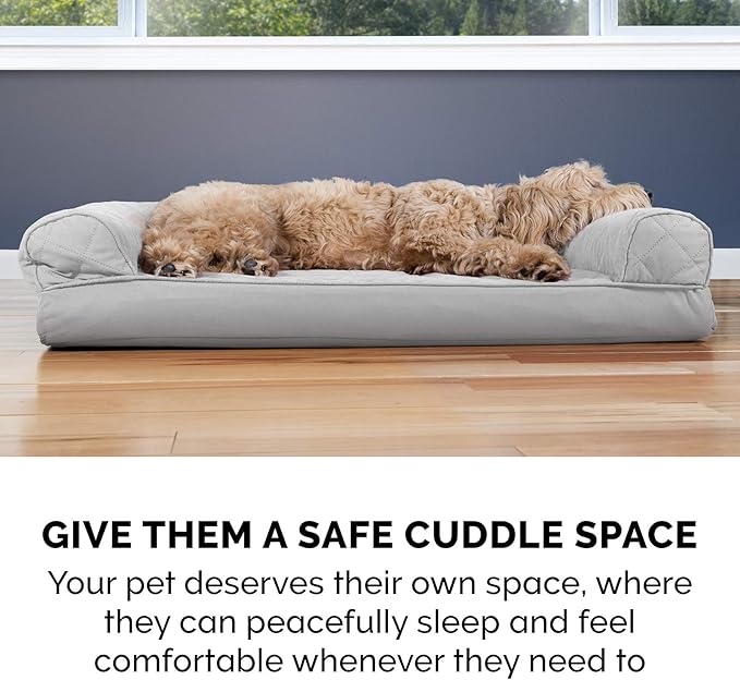 FurHaven Classic Sofa Orthopedic Dog Bed for Large Dogs with Orthopedic Solid Slab Memory Foam for Joint Support, Removable Washable Cover, Jumbo Plus/XXL, Quilted Sofa, Silver Gray