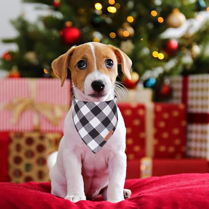 ADOGGYGO Christmas Dog Bandanas 2 Pack, Premium Cotton Fabric, Multiple Sizes Offered, White Red Plaid Bandanas for Small Dogs (Small)