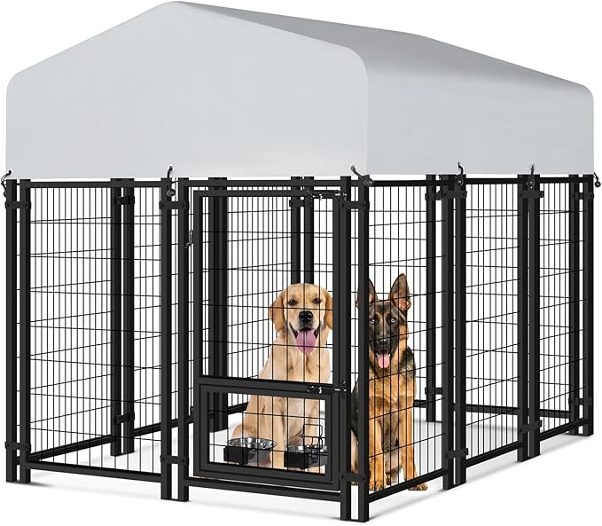 Vagger 6x4x5FT Outdoor Dog Kennel for Large Dogs,Extra Large Welded Wire Fence Playpen for Outside,Newly Upgraded Security Door Lock and Panel Connector/UV-Resistant Waterproof Roof Cover