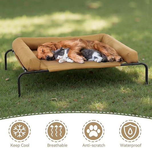 Athena Collection Outdoor Elevated Dog Bed with Removable Bolsters, 55 Inches Raised Dog Cot Washable with Metal Frame Non-Slip Feet for Large Size Dog, Brown