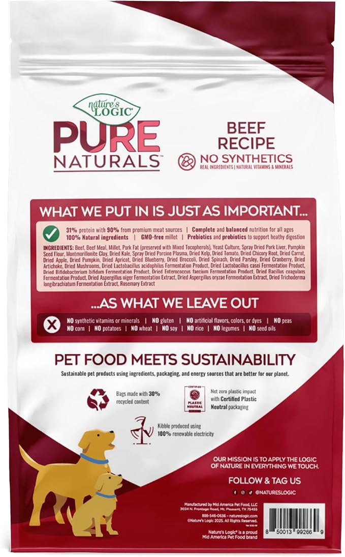 NATURE'S LOGIC Pure Naturals™ 100% Natural Beef Recipe Synthetic-Free Dry Dog Food, 4.4 lbs
