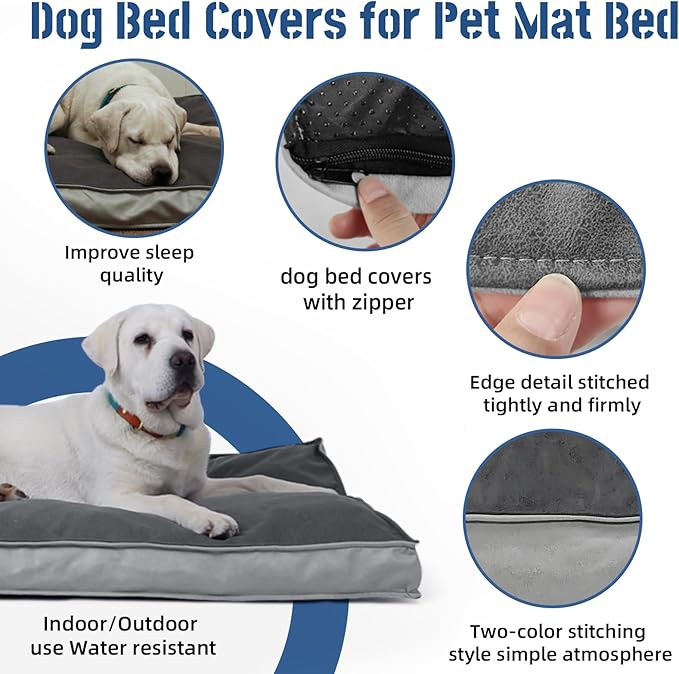 Dog Bed Covers Replacement Washable, Scratch Resistant Soft Faux Leather Dog Bed Cover with Zipper 48" L x 36" W x 4" H, Cover Only