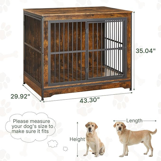 42 in Dog Crate, XL Dog Crate Furniture with 3 Doors, Wooden Dog Furniture Crate for Medium Dogs Large Breed, Heavy Duty Dogs Kennel End Table, Multiple Units Can be Combined or Stacked