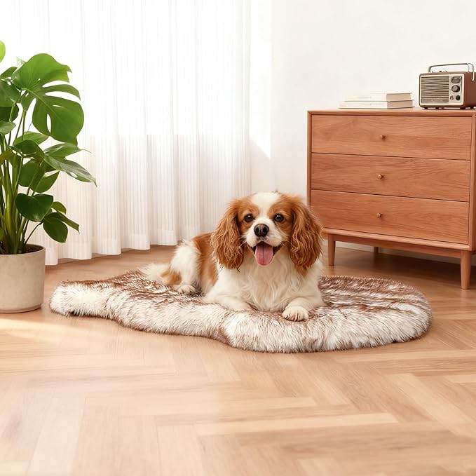 40"×24"×2" Luxury Fluffy Faux Fur Warming Dog Bed, Ultra Soft Plush Pet Rug, Washable Cozy Pad with Non-Slip Bottom, Orthopedic Supportive Sleeping Mat for Medium & Large Dogs