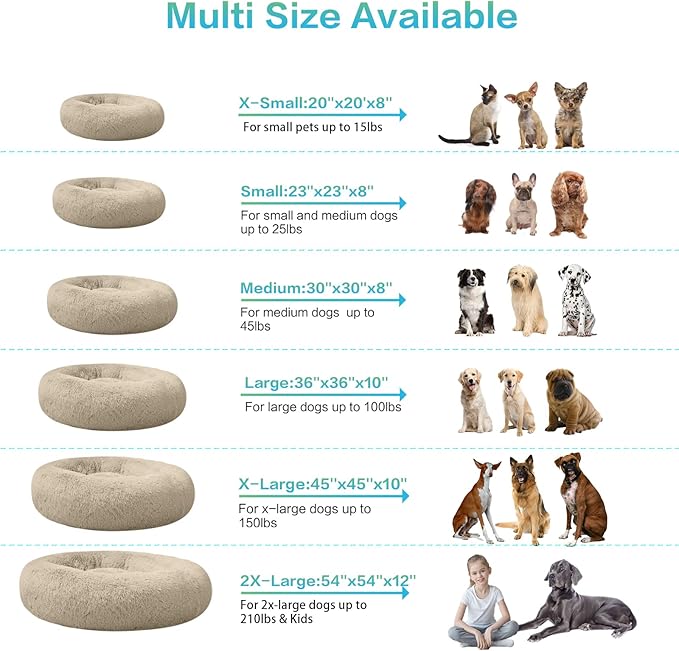 SAVFOX Plush Calming Dog Beds, Donut Dog Bed for Small Dogs, Medium, Large, X-Large & XX-Large, Comfy Cuddler Dog Bed and Cat Bed in Faux Fur, Washable Dog Bed, Multiple Sizes S-XXL