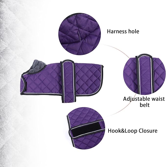 Warm Thermal Quilted Dachshund Coat,Dog Winter Coat with Warm Fleece Lining,Outdoor Dog Apparel with Adjustable Bands for Medium,Large Dog-Purple-S