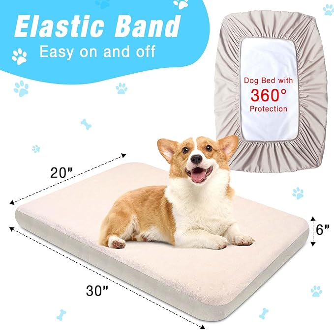 Dog Bed Covers Replacement Washable 100% Waterproof Dog Bed Sheets, Soft & Noiseless Pet Bed Cover, 2 Pack, 30" x 20" Beige