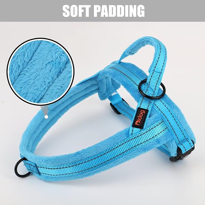 Didog Soft Flannel Padded Dog Vest Harness, No Pull/Quick Fit Reflective Dog Strap Harness, Easy for Training Walking (M:Chest 21-26", Blue)