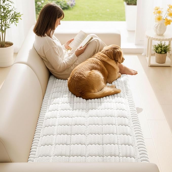 Smiry Couch Cover for Dogs Washable, Non Slip Fuzzy Pet Couch Covers for 3 Cushion Sofa Pet Friendly, Thick Soft Sofa Slipcovers Cushion Protector (White, 27.6" x 82.7")