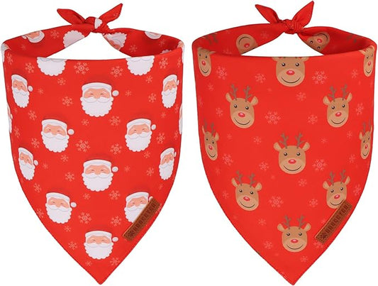 ADOGGYGO Red Christmas Dog Bandanas, Santa Reindeer Print Pet Scarf, Premium Durable Fabric, Red Christmas Bandanas for Medium Large Dogs (Large)