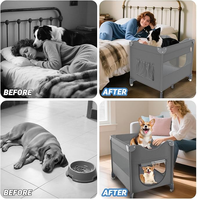 Upgraded Dog Bunk Bed, Portable Bedside Lounge Pet Bed, Dog Beds Attachment to Human Bed, Bedside Dogs Bed for Small, Medium Cats & Dogs, Pet Window Perch-Grey