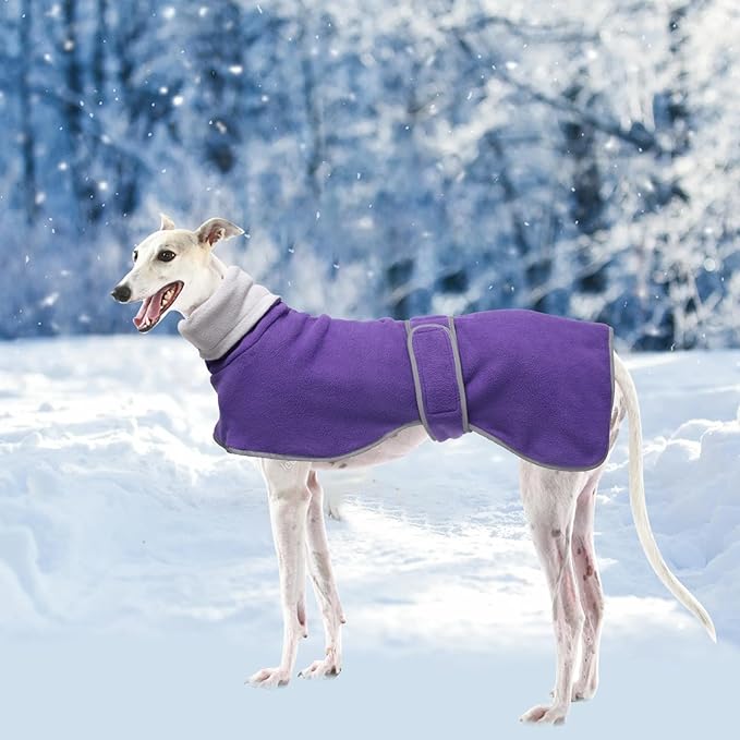 Geyecete Greyhound Cosy Fleece Jumper,Dog Winter Coat with Warm Fleece Lining,Outdoor Dog Apparel with Adjustable Bands-Purple-XXXL