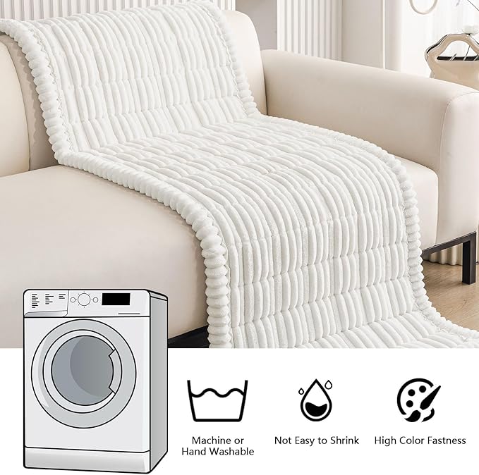 Smiry Couch Cover for Dogs Washable, Non Slip Fuzzy Pet Couch Covers for 3 Cushion Sofa Pet Friendly, Thick Soft Sofa Slipcovers Cushion Protector (White, 27.6" x 27.6")