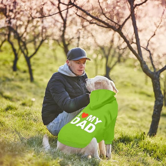 GreenJoy Dog Sweater Dog Hoodie Cold Weather Coat Hooded Sweatshirt for Puppies,Cats, Small Medium Large Dogs (Green(I Love My Dad), X-Large)